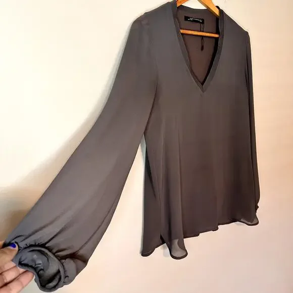 Zara Women Gray Blouse Long Sheer Cuffed Sleeve size S - Picture 2 of 7